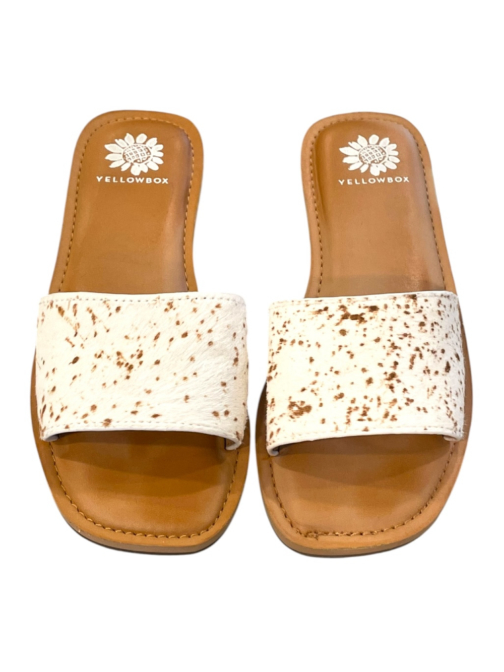 Yellow Box Womens Size 7.5 Dariah Slide Sandals Slip On Flat Calf Hair White Tan
